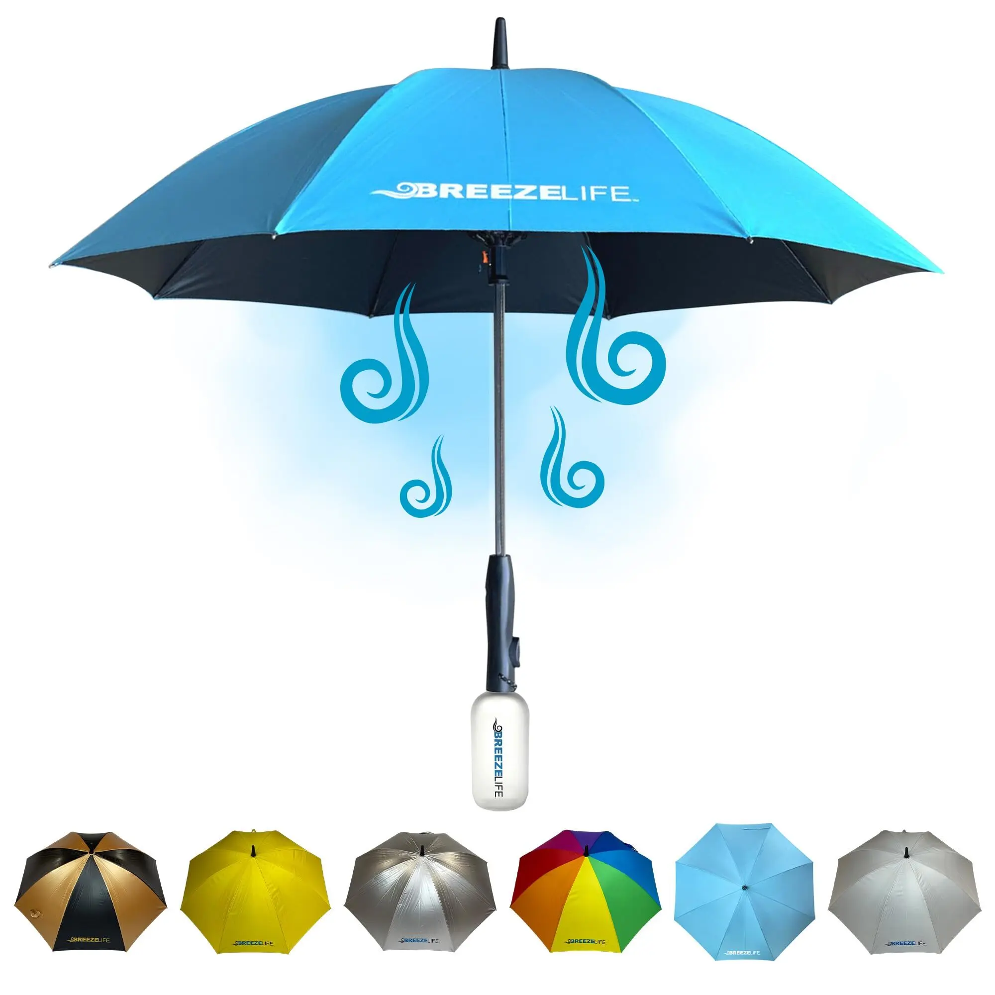 Breeze Life Original Mister Breeze Sun Umbrella with Fan and Mister Umbrella Mister with Built-in Fan For Festivals Beach and More Blocks Harmful Sun Rays Mist bottle included Blue