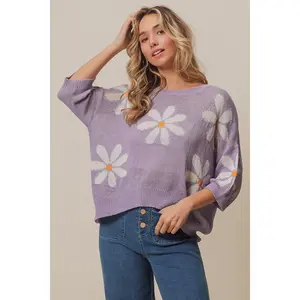 BiBi Floral Pattern Slit Sweater Casual Fit