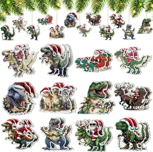 24 count Jurassic Dinosaur Christmas Ornament for  Christmas Tree Topper  Hanging Ornaments for Funny Xmas Tree Wooden Decorations Set for Party Decorations