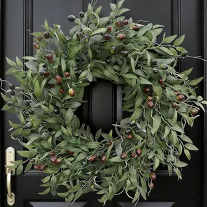 Olive Wreath 26 Inch Wreaths for Front Door with Purely  Realistic Dense Olive Leaf Olive Berry, Elegant  Decor Wreath Ideal for Front Door, Hallways, Any Area You Want to Brighten