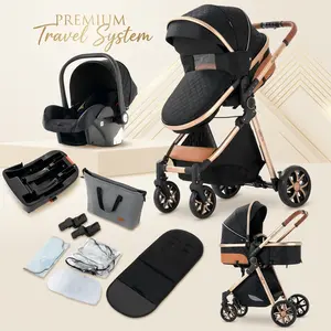 4-in-1 Baby Stroller Travel System with Infant Car Seat | Lightweight Foldable Newborn Pram for First Time Moms | One-Hand Fold Compact Pushchair with UPF 50+ Canopy Diaper Bag | Baby Registry Must Have Gift