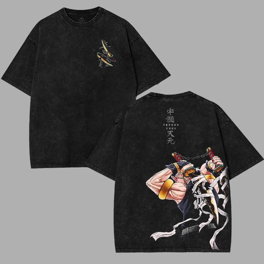 Sound Hashira Tengen Uzui v5 Demon Slayer Kimetsu No Yaiba Anime Double Printed Acid Washed Top men's graphic tees streetwear fantasy T-Shirt merch unisex gift Clothes