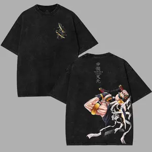 Sound Hashira Tengen Uzui v5 Demon Slayer Kimetsu No Yaiba Anime Double Printed Acid Washed Top men's graphic tees streetwear fantasy T-Shirt merch unisex gift Clothes