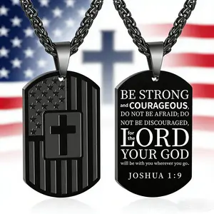 Men Elegant Stainless Steel Cross Necklace-Fashionable Dog Tag with Inspirational Bible Verse,Unique Christian Gift, Valentines Day Gifts for Him