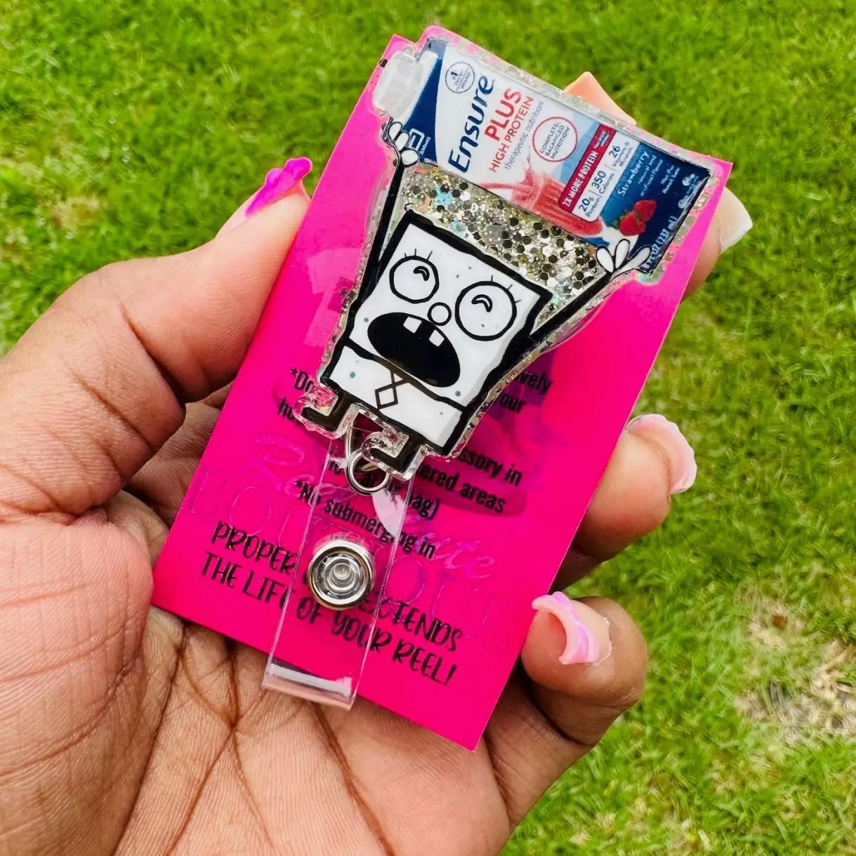 DoodleBob Nutrition Badge Reel - Handmade Acrylic Badge Clip