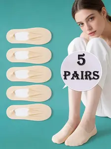 Women's Transparent Invisible Boat Socks, Elastic Socks, Anti-Slip Non-Slip, Casual Style, Spring Summer Home Outdoor Use, 5 Pairs Pack