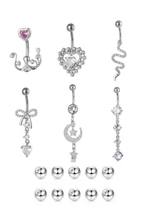 6ps Belly Button Piercing Jewelry, Unisex Casual Plain Design, All-Season Daily Wear, Versatile Body Art Accessory