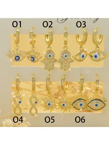 Cross-border bestseller: Exquisite zircon devil's eye palm-shaped earrings, fashionable, light luxury, elegant, niche design earrings