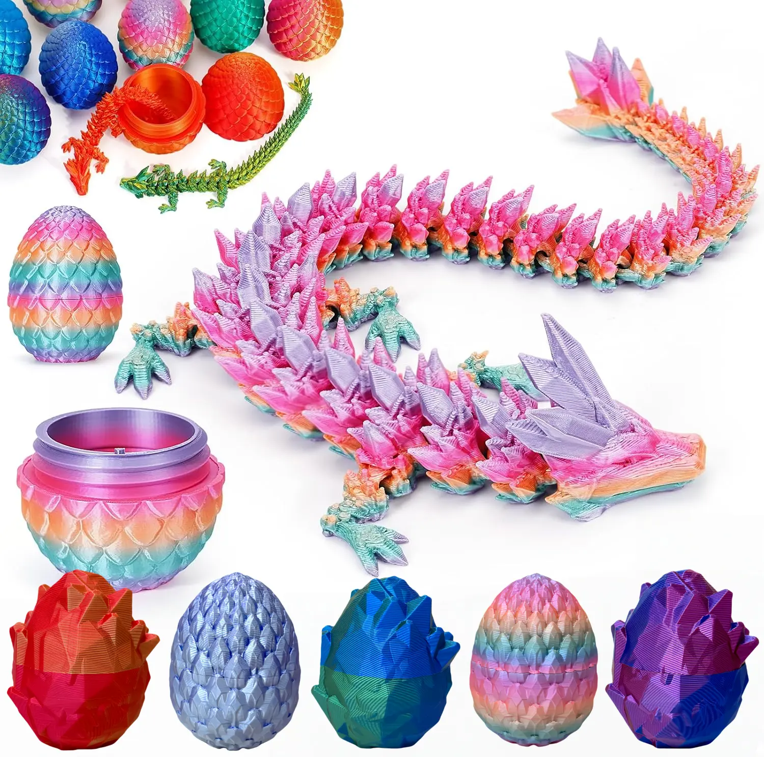 3D Printed Dragon Figurine Single Vibrant Gradient Christmas Creative Dragon Egg Ornament Unique Magical Color Easter Desktop Decoration for Home and Office Perfect Home Decor Gift