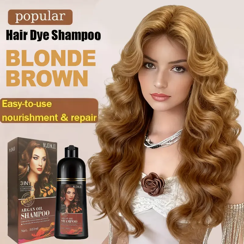 Golden Brown 3-in-1 Argan Oil Hair Dye Shampoo - Gentle, Non Toxic, No Bleach, Gray-Covering Semi Permanent Formula with Coloring Conditioning, 16.9 Fl Oz for Adults, Sohochic, Covers Gray Hair
