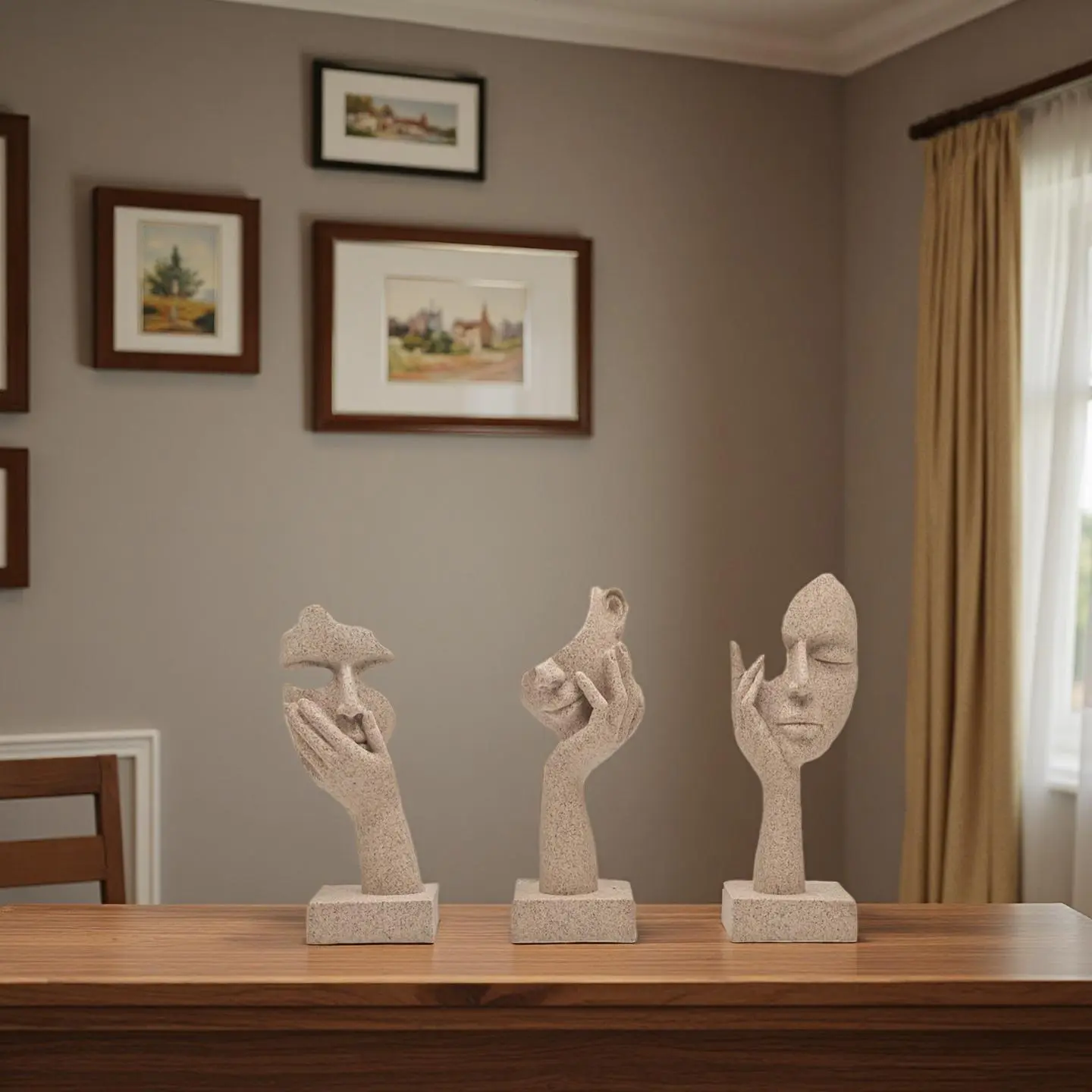 3-Piece Abstract Human Face Mask Figurine Set - "Don’t Listen, Don’t Speak, Don’t Look", Creative Desktop Ornament, Modern Home Decor Entryway Tabletop Accent, Multiple Holidays Gift with Box, Decorations And Ornaments