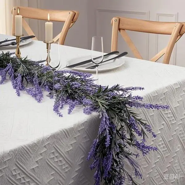 Purple Floral Artificial Garland for Home Decor, Farmhouse Wedding Arch Mantle Porch Stair Table Decoration, Spring Summer All Year Indoor Door Hanging, Durable Faux Lavender Vine with Realistic Leaves