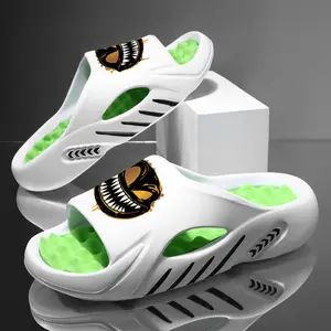 Men’s “Evil Smile” graffiti streetwear slides — monster graphic thick-soled cloud sandals, non-slip urban slippers with a massaging footbed