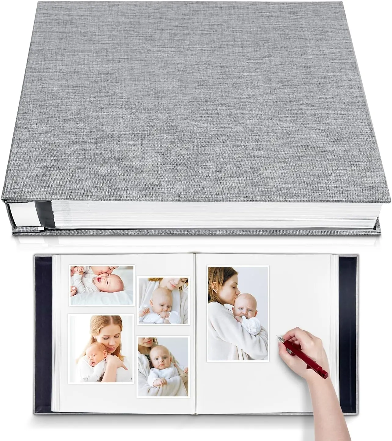 Photo Album Self Adhesive 3x5 4x6 5x7 6x8 8x10 8.5x11 11x10.6 Magnetic Scrapbook Album DIY Length 11x10.6 Inch 40 Pages Linen Cover DIY Photo Album with A Metallic Pen and and Plastic Board