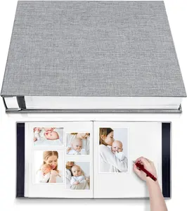 Photo Album Self Adhesive 3x5 4x6 5x7 6x8 8x10 8.5x11 11x10.6 Magnetic Scrapbook Album DIY Length 11x10.6 Inch 40 Pages Linen Cover DIY Photo Album with A Metallic Pen and and Plastic Board