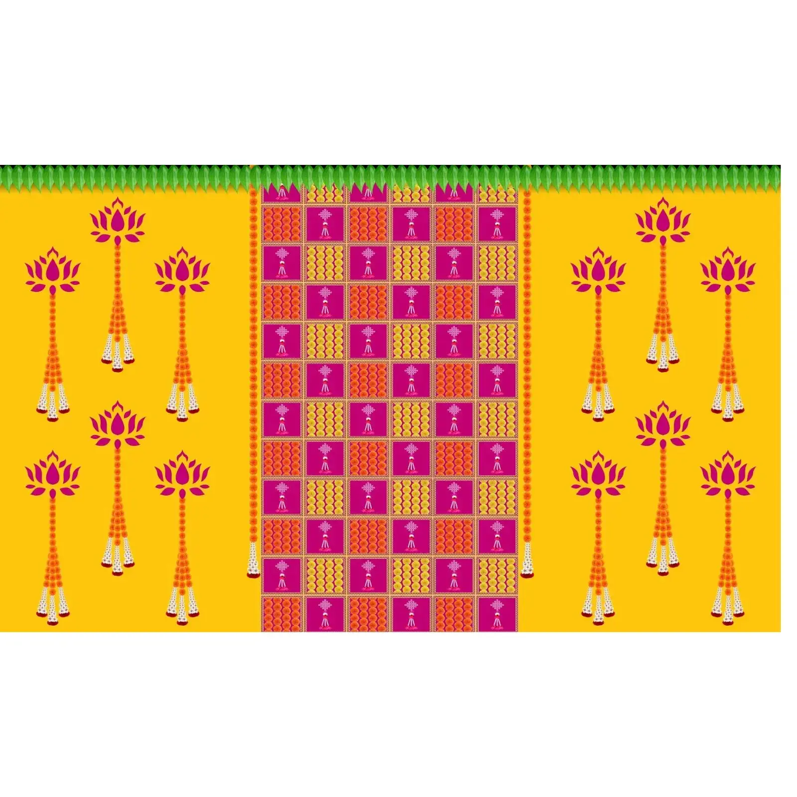 Traditional Indian Backdrop Banner for Diwali, Wedding, Seemantham Ceremony, Housewarming - 5 x 8 Feet Fabric Backdrop (1120)