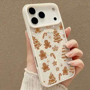 Christmas Gingerbread Man Candy Cane Pattern Magnetic  Supports Wireless Charging for iPhone 17 Air 16 15 14 Pro Max 13 12 11 XR XS Plus E Shockproof Non Slip Protection  Cellphone Smartphone tpu Cute Cat Bow Phone Case Stylish Soft Protective