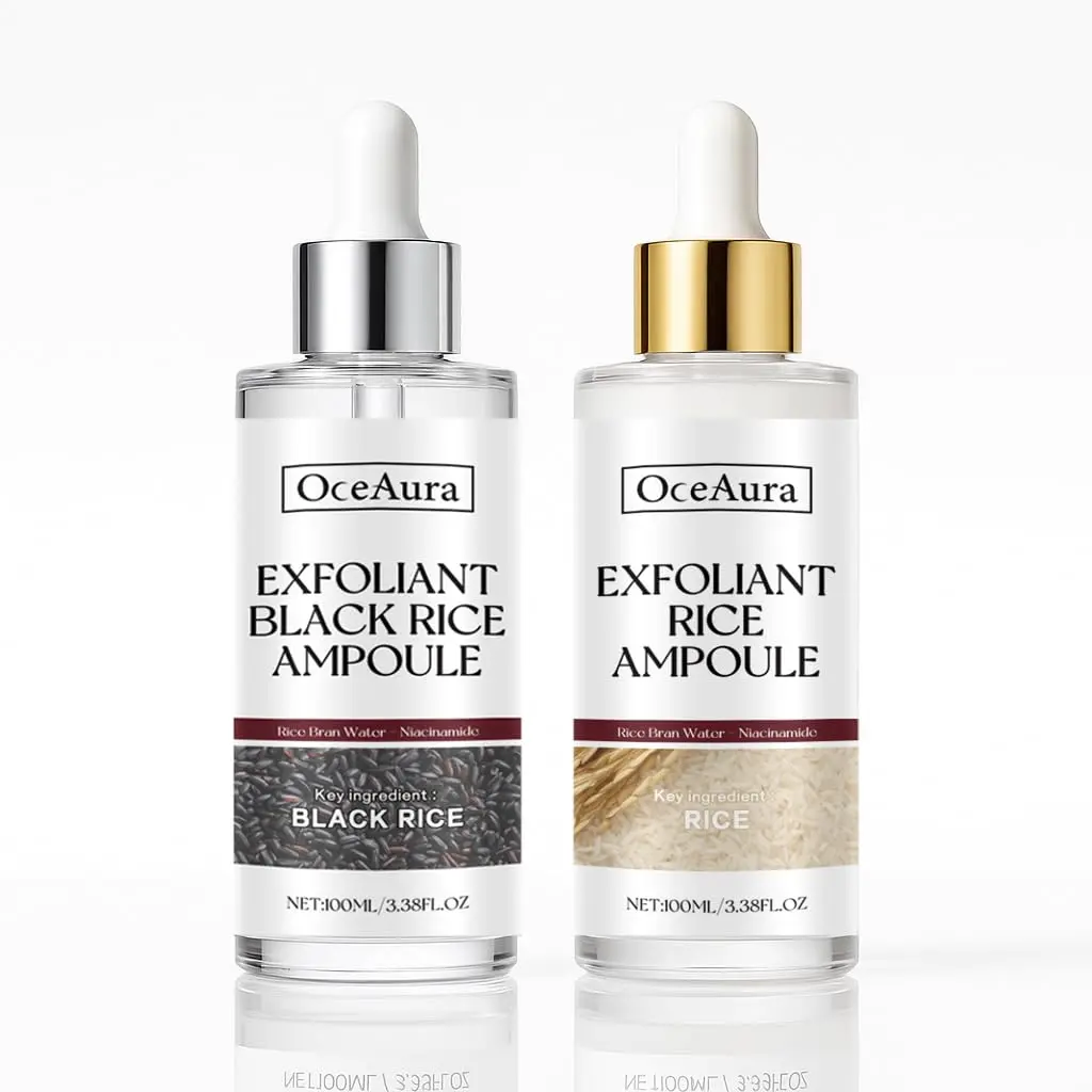 Rice & Niacinamide Exfoliating Ampoule Duo (2x100ml) - Daily Brightening Face Serum to Refine Pores, Fade Discoloration & Even Skin Tone. Gentle, Lightweight Radiance Drops for All Skin Types, Flawless Glow