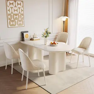 Guyii 63" Modern Cream White Dining Table Set, Rectangular Kitchen Table with 4/6 Padded Chairs, Scandi Style Furniture for Small Spaces & Breakfast Nooks
