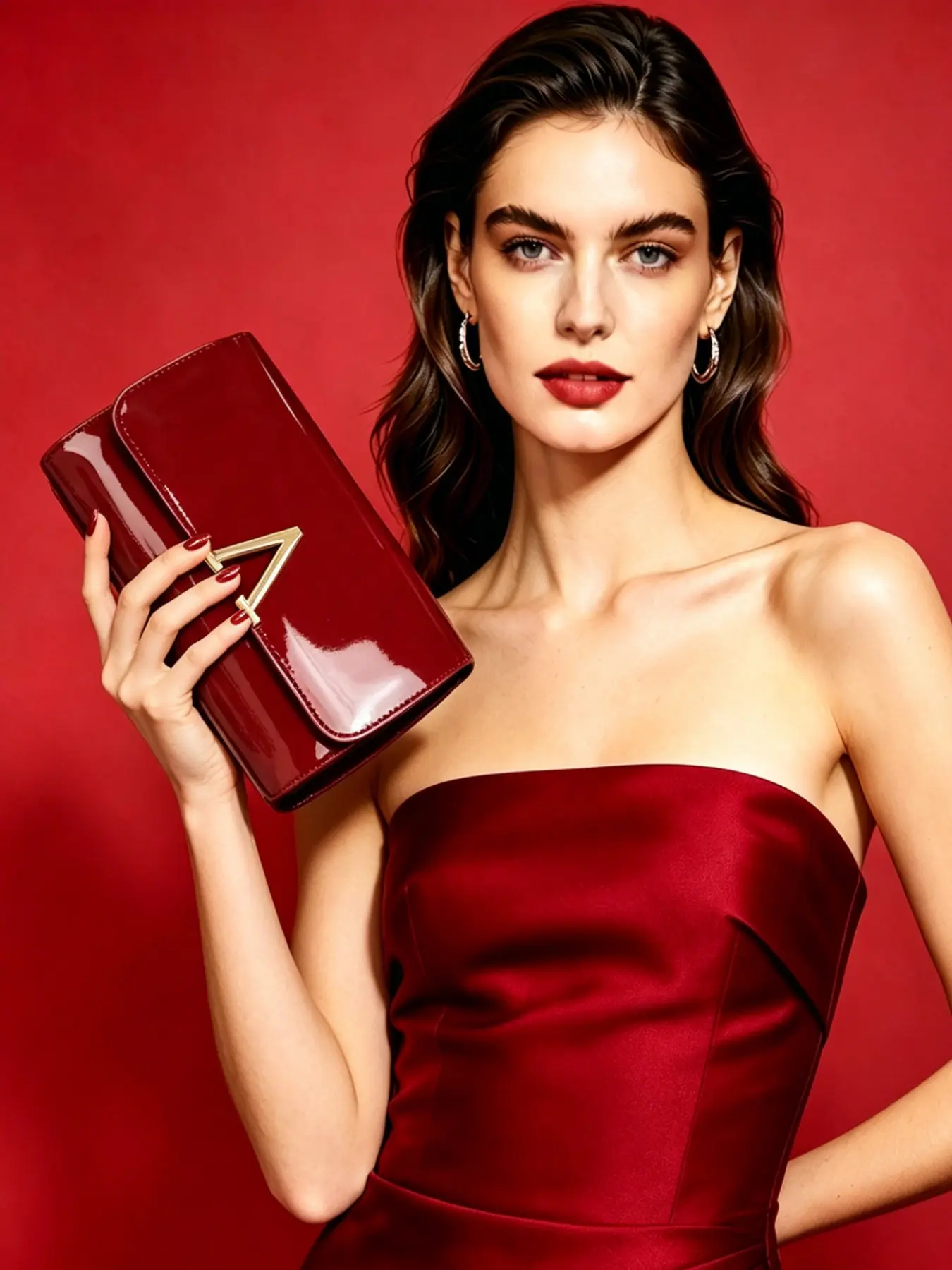 Luxurious Leather Evening Bag with V-Shaped Metal Accents, Detachable Chain, Perfect for Weddings and Events, Evening Clutch Purse, Elegant Clutch