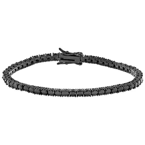 JTV Women's Classic Tennis Chain Metal Bracelet - Black Rhodium Over Brass Base, 10.08ctw Synthetic Colored Gemstone Round Stones Black Cubic Zirconia Adult Statement Jewelry Accessory