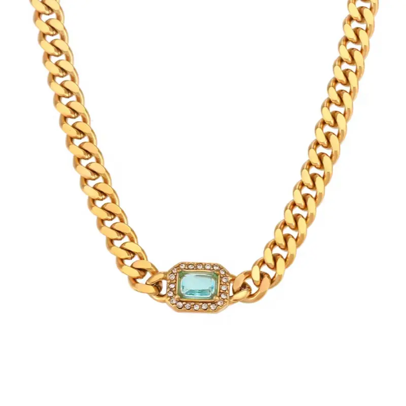 Aqua Stone Gold Necklace with Elegant Aqua Gemstone and Sparkling Accents