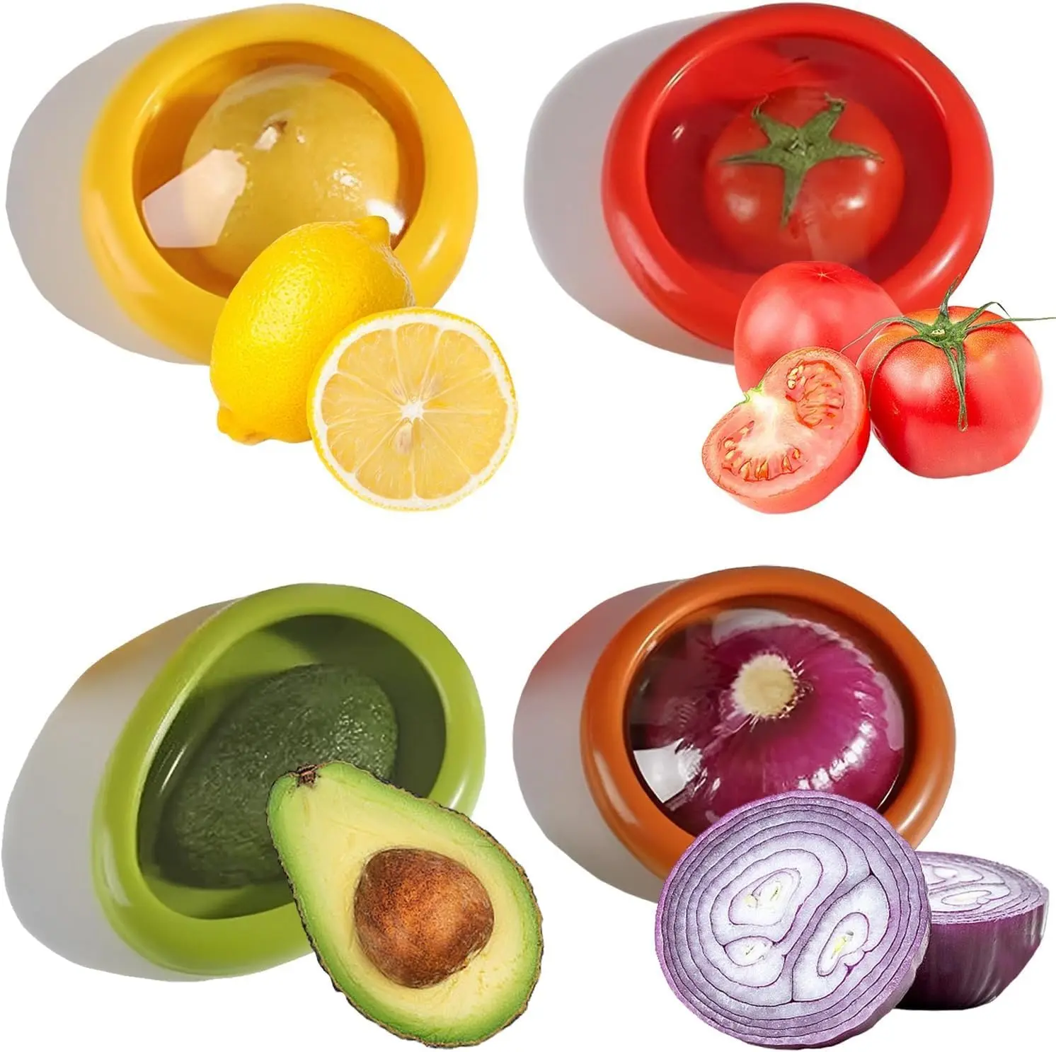 4PCS Fruit Storage Box, Avocado Saver, Reusable Storage Containers for Fridge, Fruit & Vegetable Storage for Onion, Tomato, Lemon.