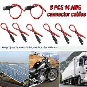 8Pcs 14 AWG Connectors Cable Compatible with SAE 30cm 2 Pin Single Plug Quick Disconnect Power Automotive Extension Cable for Motorcycles Cars Charger,Hand Tools Kits,Springtok