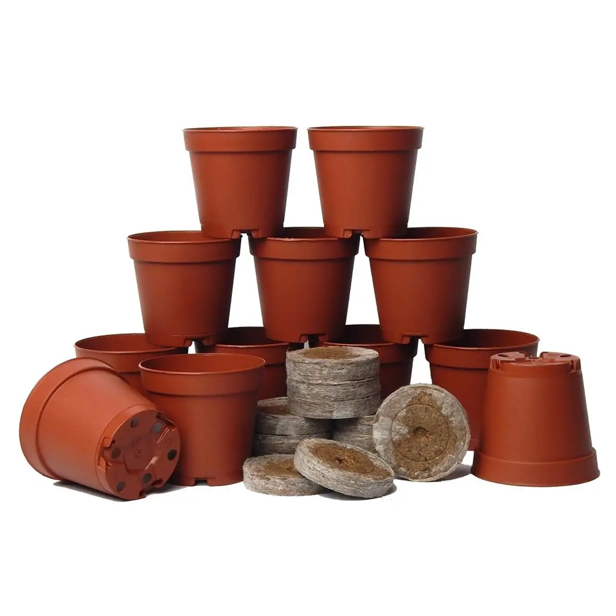TEKU T55L12GP 2-Inch Round Biodegradable Recycled Plastic Cylindrical Nursery Pots (12 Pack) for Seed Starting, Container Gardening & Root Growth