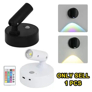 Indoor Magnetic LED Spotlight, Rechargeable Motion Sensor Wall Lamp, Remote Control Dimming Night Light, 360° Rotating, Wall Sconce for Artwork Painting Tree Plant Picture Light