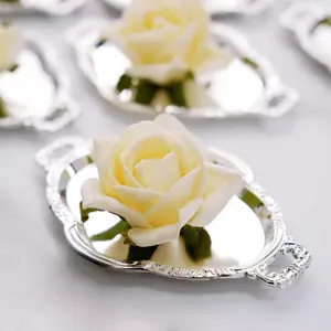 12-Pack Mini Party Favor Display Trays 4.5" Baroque Oval Design Silver - Small Serving Platters