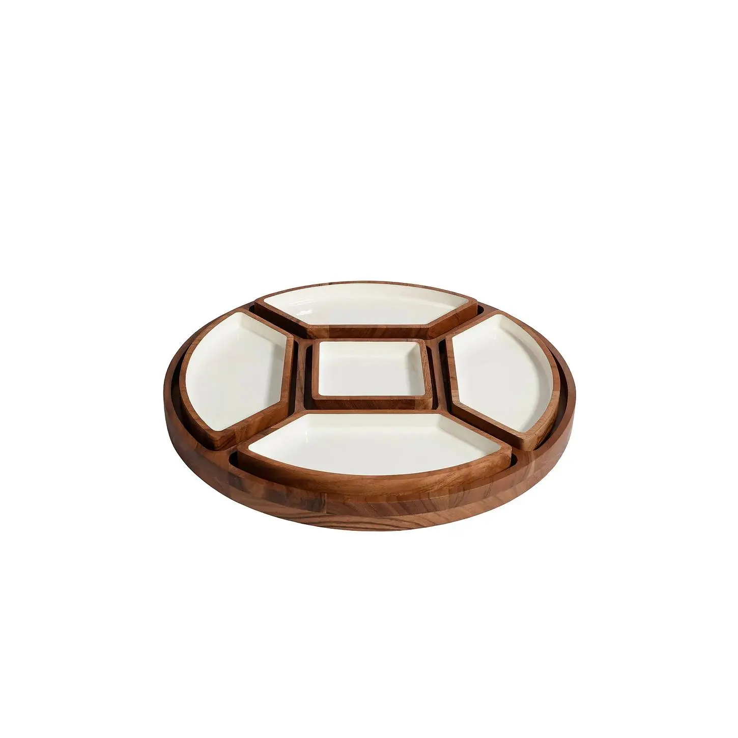 Wood Small Table Top Lazy Susan Serving Tray - 5 Condiment Sections, Indoor Kitchen Tableware Organizer