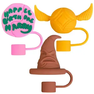 Harry Potter Straw Cap Protector Set, DIY Cartoon Silicone Accessories for Glass Stainless Steel Water Bottles, Dustproof Cover Kit, Drink Protectors