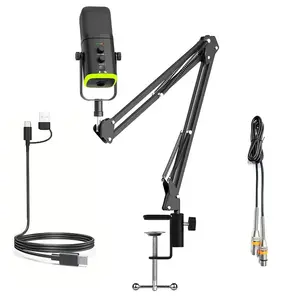 Dynamic XLR USB Microphone Kit with Noise Reduction, Independent Volume Control Gaming Mic, Live Streaming Mic, Stand Arm for Streaming