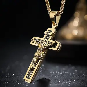 Men's Gold Cross Necklace - Sleek Minimalist Style with Etched Symbolism, Luxury Accessory for Devoted Gentlemen, Fade-Resistant Gold Finish
