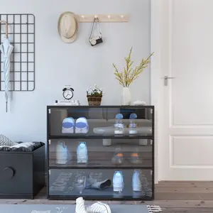 Large Shoe Storage Boxes Organizers Clear Plastic, Shoe Rack & Holder Substitute, Sneaker Containers, Toy Storage Organizer Bins for Entryway, Closet, Under Bed Artistic Cabinet White