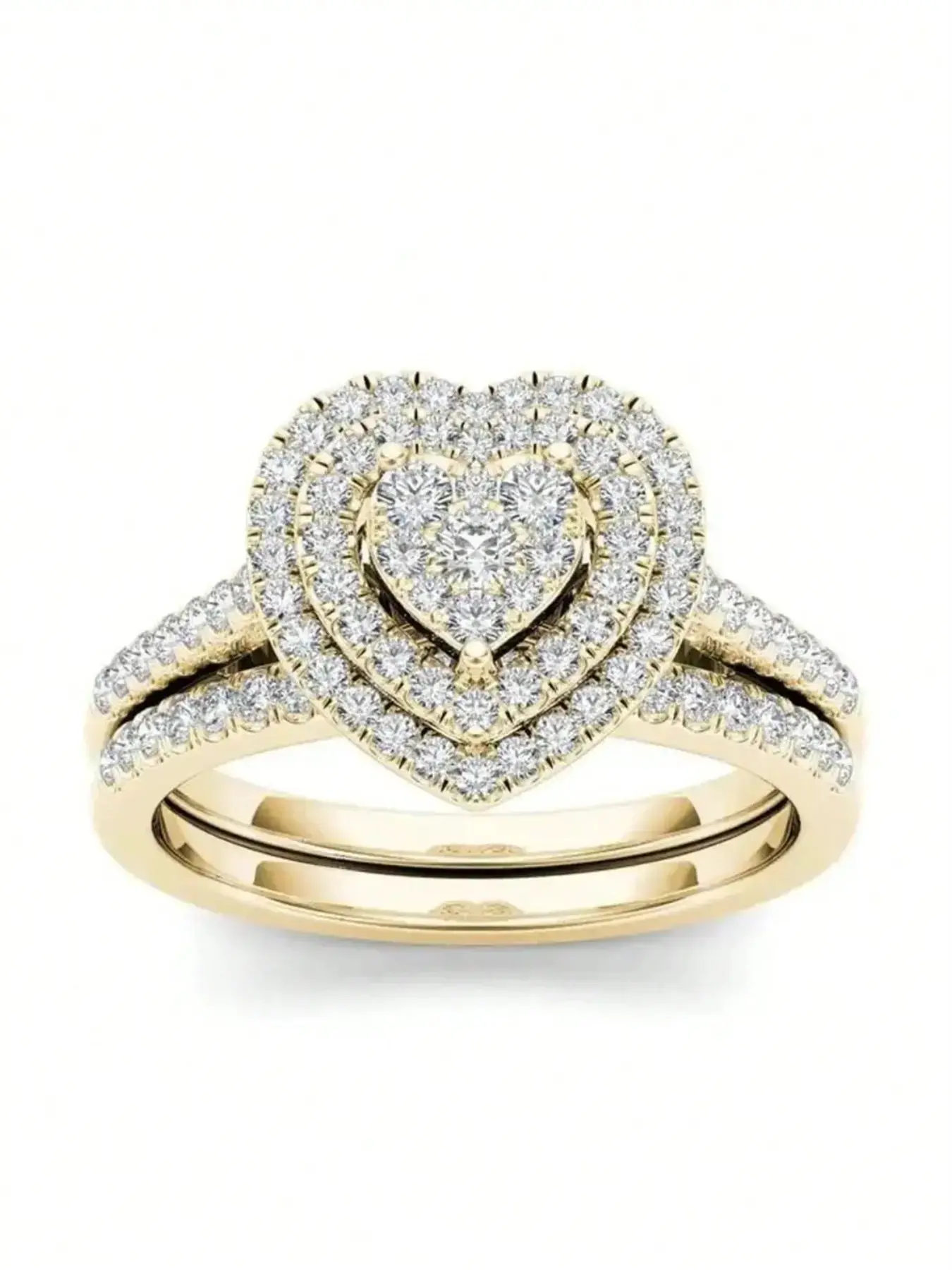 Mother's Day Gift Elegant Women's Zinc Alloy Heart-Shaped Rhinestone Rings Set, Perfect Engagement Gift, Fashion Accessory for All Occasions, Heart Design Ring, Heart Cluster Ring, Beautiful Rings