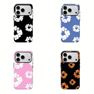 Luxury Denim Tears Style Black And White Cotton Wreath Heavy Duty Tough Phone Case Shockproof Drop Protection Durable Hard Cover Aesthetic for iPhone 11 12 13 14 15 16 17 Pro Max Plus