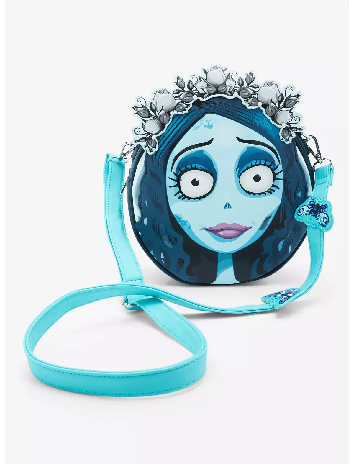 Women's Gothic Corpse Bride Emily Graphic Crossbody Bag - Faux Leather, Adjustable Strap, Elegant Metal Hardware, Zip Closure