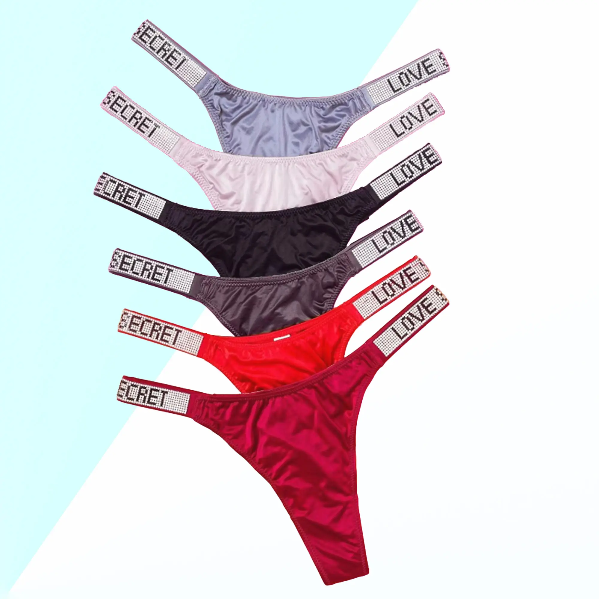 6-pack Women's  letter rhinestone thongs, soft, comfortable and breathable underwear, suitable for daily wear, sports, and four-season multi-pack underwear size for S-XL
