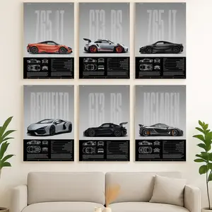 Supercar Wall Art Posters McLaren 765LT Porsche GT3 RS Lamborghini Revuelto Set of 6 Premium Canvas Prints Modern Automotive Home Garage Office Decor High-Performance Gift for Gearheads