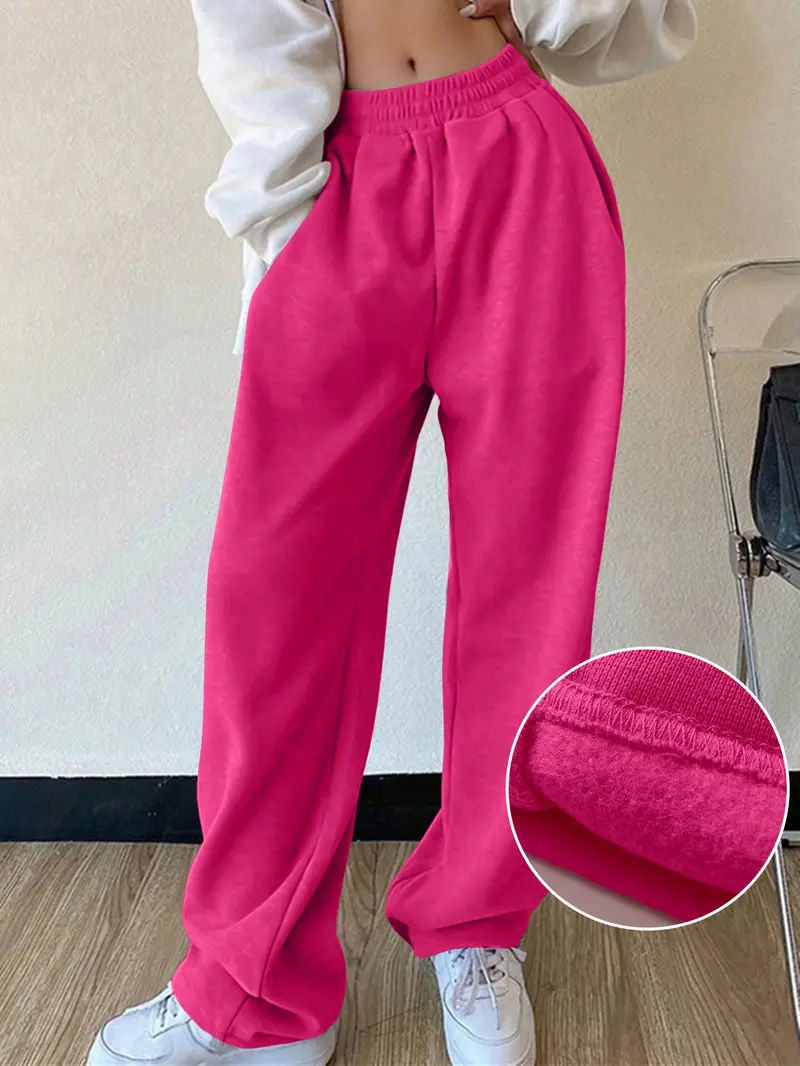 USBOUTIQUECHIC Chic Wide Leg Sweat Pants for Women High Waisted Baggy Sweatpants Casual Drawstring Workout Pants with Pockets Premium Fleece Fabric Gym Sportswear Bottoms