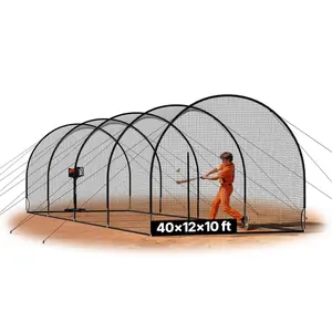 VEVOR Baseball Batting Cage, 40.0 x 12.1 x 10.0 FT Freestanding Portable Batting Cage, Hitting Cages with 4-Ply Knotless Polyester & Pitching Machine Opening, Battings Cages Netting for Indoor Outdoor