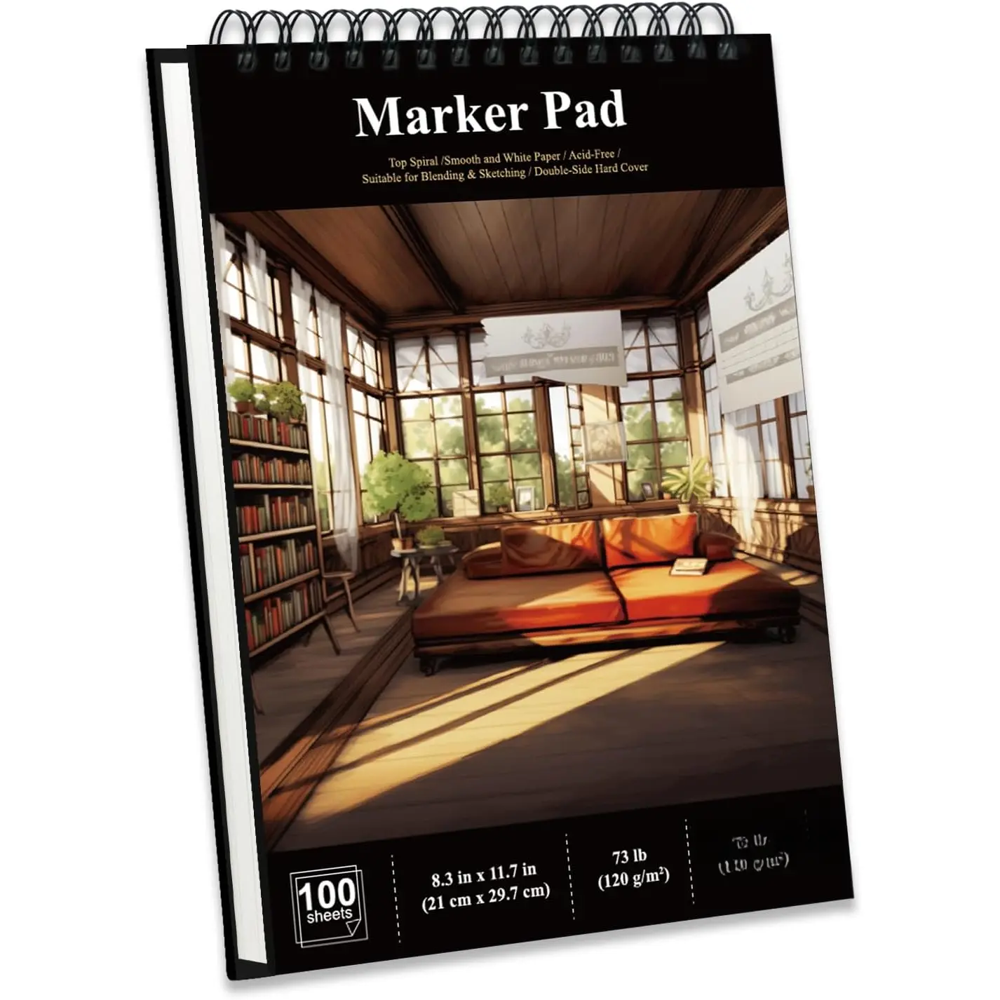 Marker Paper Sketchbook, 100 Sheets  Marker Paper, 73 lb/ 120 GSM (8.3x11.7 Inch) A4 Marker Sketchbook Bleedproof, Spiral Bound Marker Paper Pad, Sketch Pads for Drawing for Adults & Teens.