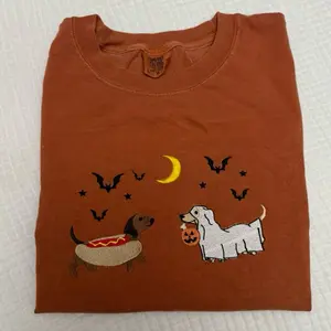 Halloween dachshunds doggie COMFORT COLORS embroidered TSHIRT comfort colors spooky season Halloween tee