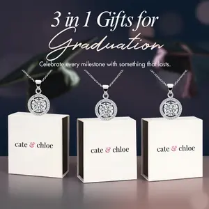 Cate & Chloe Blake 3-in-1 Necklace Jewelry Set – Hypoallergenic 18k Gold Plated Crystal Halo Pendant Necklace – 3 Necklaces with Simulated Diamond Crystals, Each in a Luxury Gift Box – Perfect Stress-Free Gifts