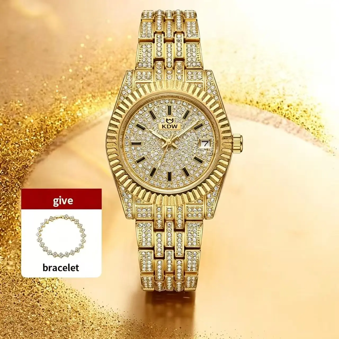 Ladies' Luxury Watch Full Diamond Bangle Watch – 30M Waterproof, Versatile & Practical, Timeless Classic Design, Comes with Matching Bracelet | Perfect Christmas Gift Option