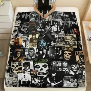 Misfits Collage Blanket – Dark Retro Punk Cozy Throw – VHardcore Punk Must-Have ，Misfits Dark Aesthetic Home Blanket , Gift For Misfits Fans , Suitable for Sofa, Bed, Travel, Camping, Living Room, Office Chair