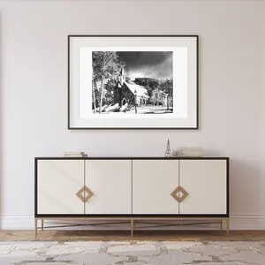 Beaver Creek Chapel in the Pines 11x14 Matted Art Print Pencil Drawing White Matting Paper aesthetic art Artistic Decor Poster Artwork Nature Ornaments Decoration Room