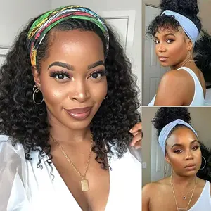 Wear and Go Headband Wig Deep Wave 200% Density Human Hair Wigs for Women Glueless Non Lace Front Wig Machine Made Curly Wave/ Body Wave Natural Color